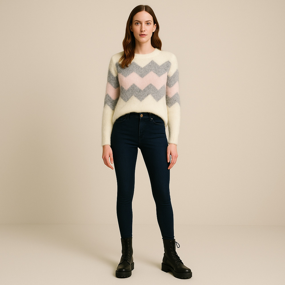 Dreamers Chevron Color Block Tinsel Soft Pullover Lounging Sweater S/M